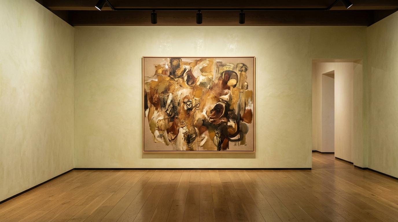 A large abstract painting in a quiet private gallery